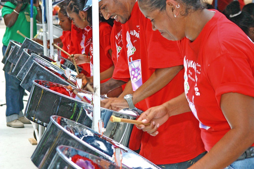 Steel pan players at the hotel